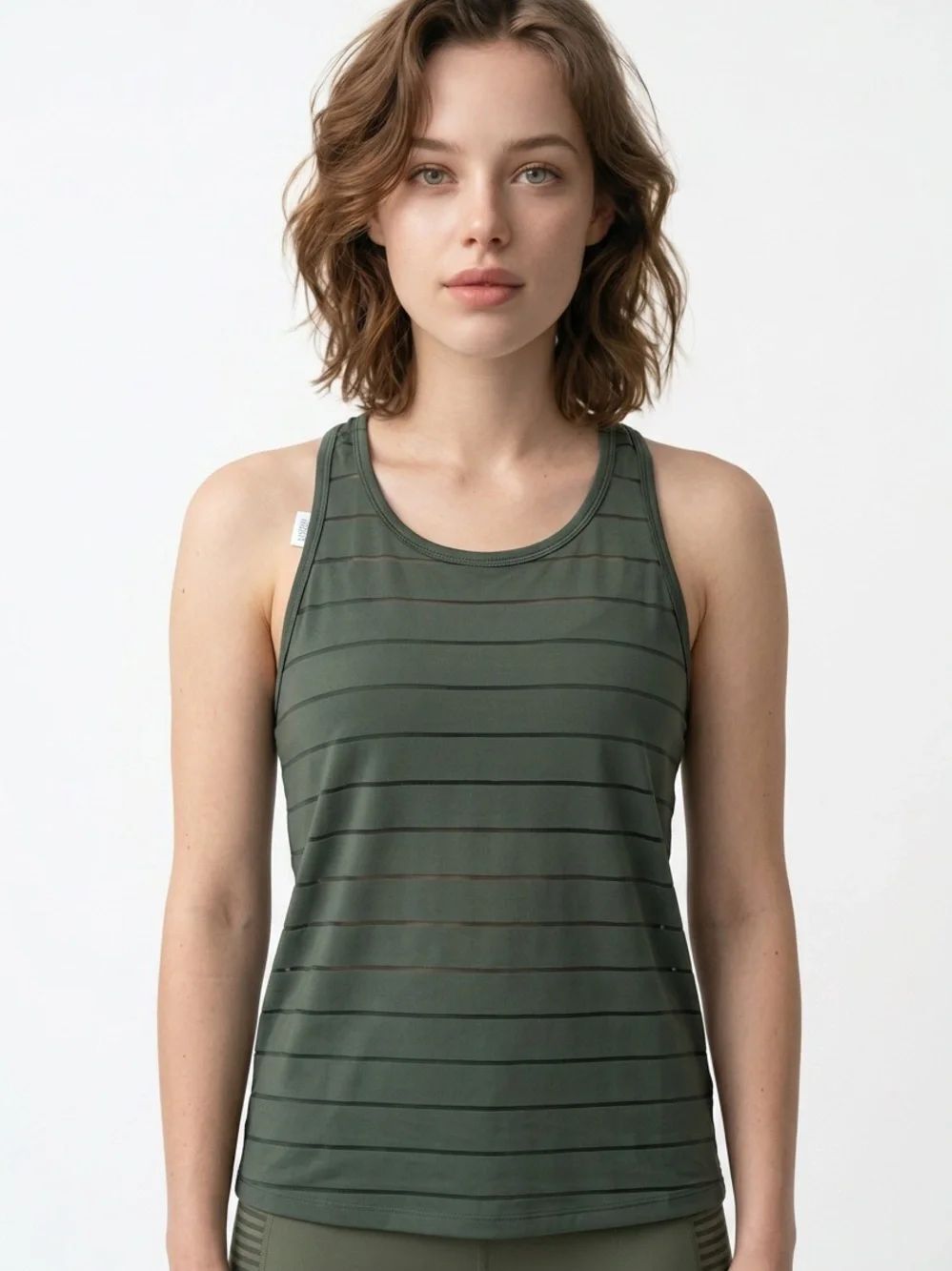 ATHLETA | Olive Green Striped Athletic Tank Top Women’s Size Medium